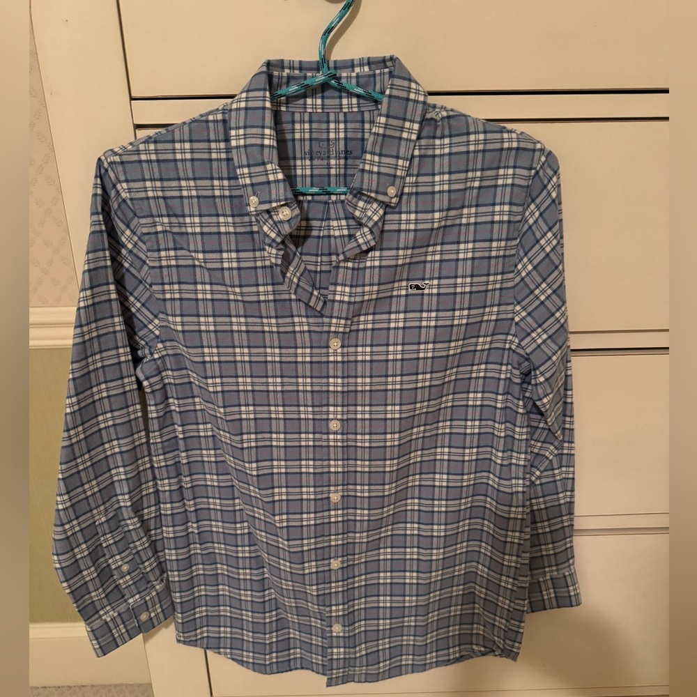 Vinyard Vines powder blue & white flannel, boys button down, like new, Medium